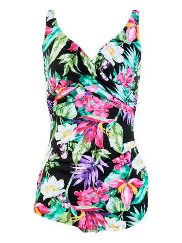 FRONT TROPICAL FLORAL CROSS OVER SARONG SWIMSUIT