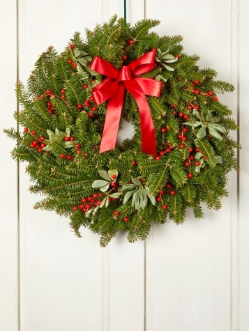 Berries and Boxwood 24 Inch Balsam Christmas Wreath