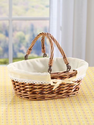 Empty Rattan Easter Basket with cloth liner