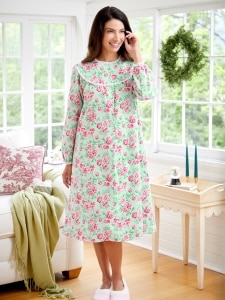 Lanz Nantucket Rose Mid-Length Flannel Nightgown