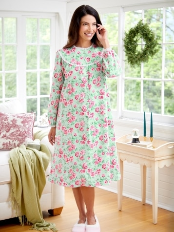 Lanz Nantucket Rose 44 Inch Flannel Nightgown