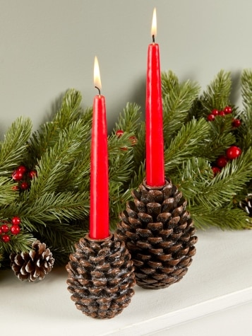 Pine Cone Taper Candle Holder, Set of 2