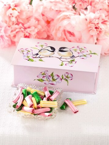 Pink Bird & Flower Tin With Guittard Cocoa Straws