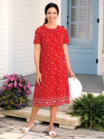 Bandana Print Cotton-Knit Dress in Red