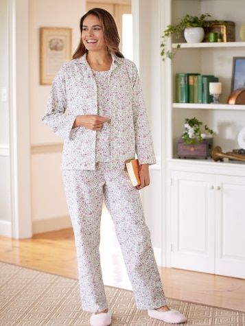 Womens Flannel Pajama Set | 3-Piece Plaid PJs