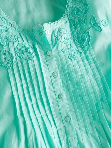 Women's Lace and Floral Cotton Nightgown in Mint
