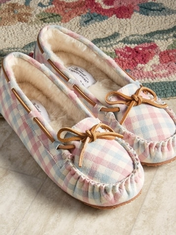 Plaid slippers sales
