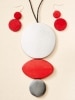 Red Double-Circle Wood Drop Earrings