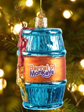Barrel of Monkeys Blown-Glass Christmas Ornament