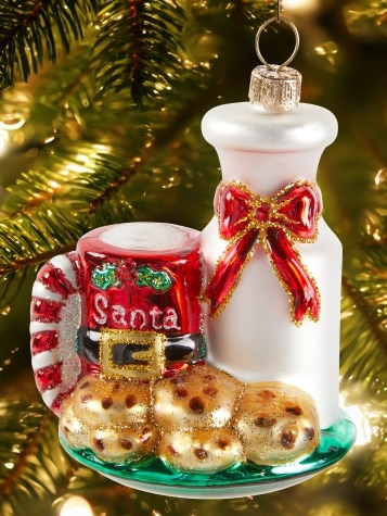 Santa's Milk and Cookies Blown-Glass Christmas Ornament
