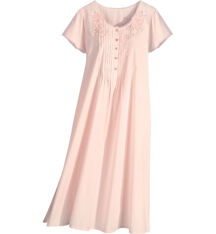 Lace and Floral Cotton Nightgown in Pink