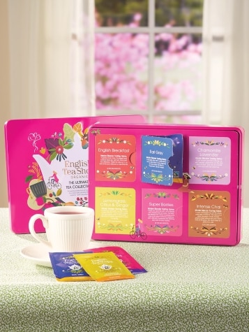 Pink Tin Containing Six Organic Teas with Teacup