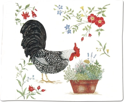Rooster and Potted Flowers Flour Sack Towel
