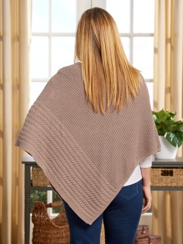 Women's Cable Knit Ribbed Poncho