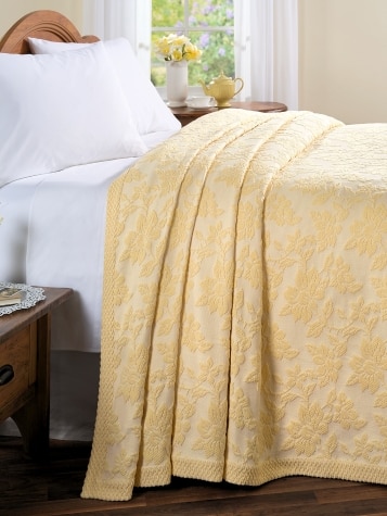 Supremely Soft Yellow Jacobean Floral Bedspread