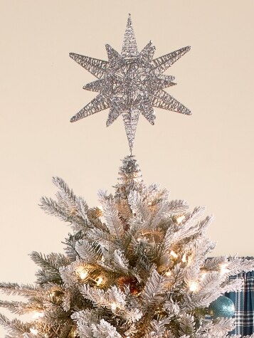 Glittery Silver Wire Star 3-D Christmas Tree Topper
