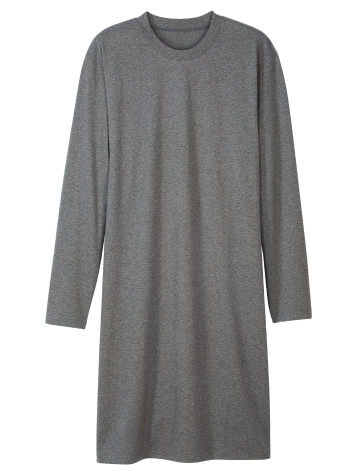 Men's and Women's Cotton-Knit Crewneck Long-Sleeve Sleepshirt in Gray