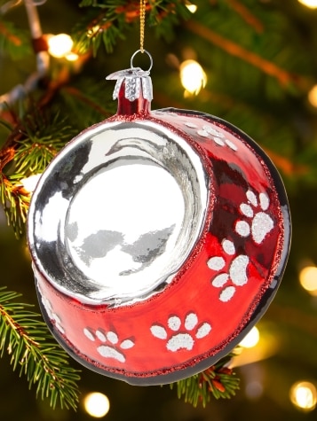 Christmas Dog Bowl Blown-Glass Ornament