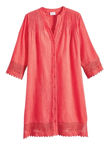 Pintuck and Lace Gauze Cover-Up Tunic
