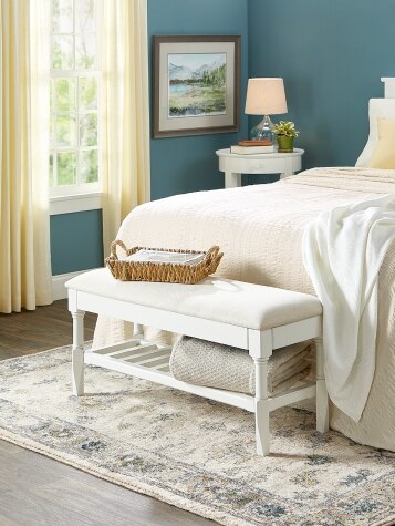Craftsbury Solid Wood Upholstered Bench