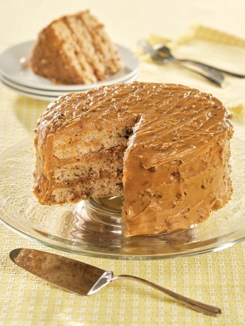 3 Layers of Pecan Cake with Praline Frosting