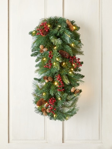 Cordless Pre-Lit Dual-Color LED Artificial Pine And Holly Berry Swag