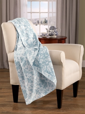 Blue Toile Jacquard Double-Flannel Blanket or Throw