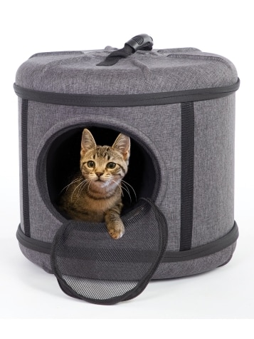 Gray Dual Cat Carrier and Hideaway Hut