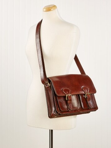 Italian Leather Messenger Bag in Brown