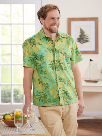 Men's Short-Sleeve Tropical Shirt Button Front