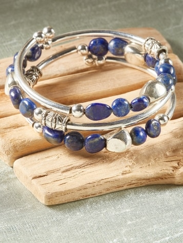 Women's Blue Beaded Coil Bracelet