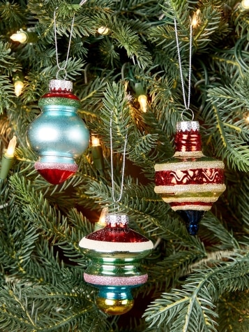 Multi-Shape Striped Glass Ornament Assortment