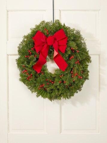 Christmas Bow and Berries 24 Inch Balsam Wreath