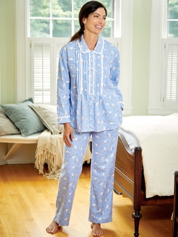 Lanz White Doves Flannel Pajamas for Women 