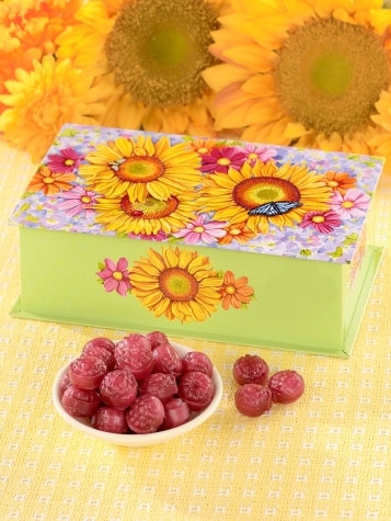 Sunflower Tin With Filled Raspberry Candy