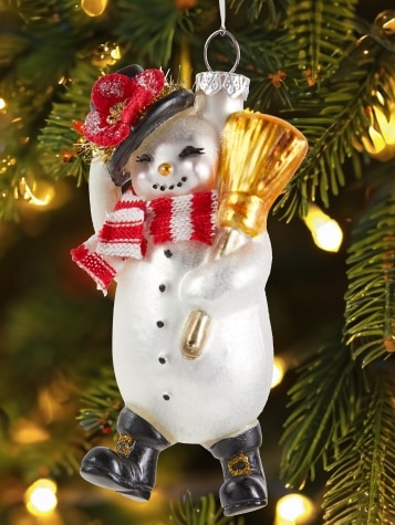 Jolly Snowman Blown-Glass Christmas Ornament