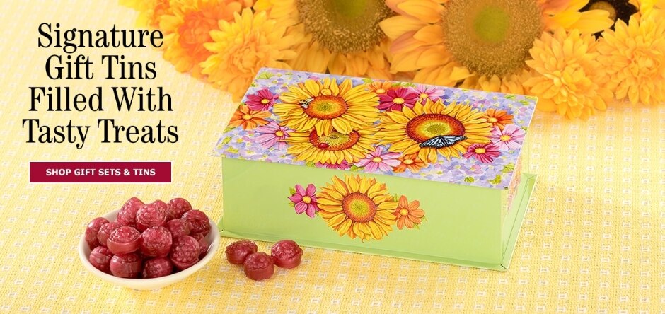Sunflower Tin With Filled Raspberry Candy