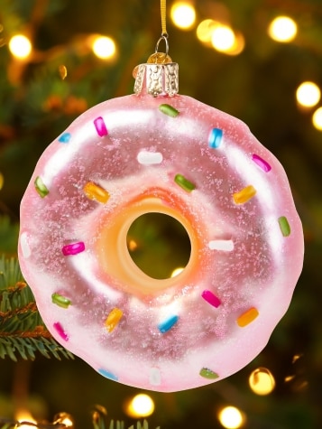 Pink Sprinkles Donut Blown-Glass Christmas Ornament