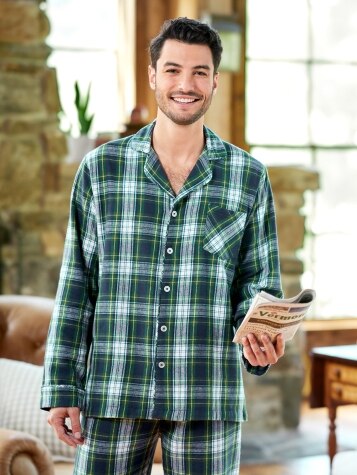 Button Front Flannel Pajamas For Men