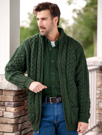 Men's Irish Wool Zip-Front Cardigan