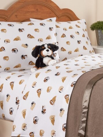 Snuggling Puppies Portuguese Cotton Flannel Sheet Set