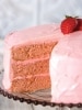 3 Layers of Fluffy Cake with Strawberry Frosting