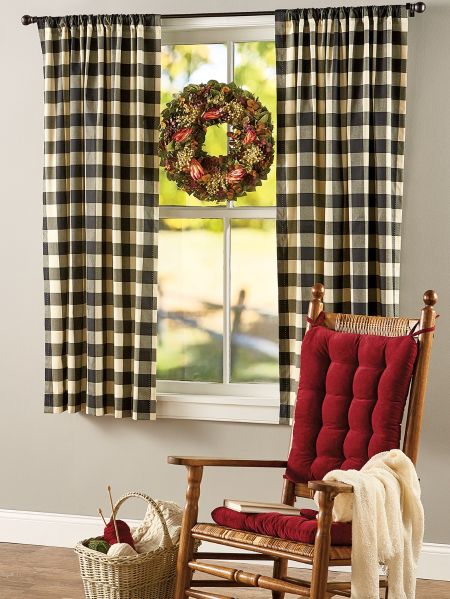 Cotton Twill Buffalo Check Rod Pocket Curtain Pair