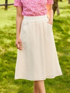 Crinkle Cotton Skirt in Cream