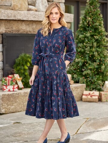Floral Corduroy Tiered Dress