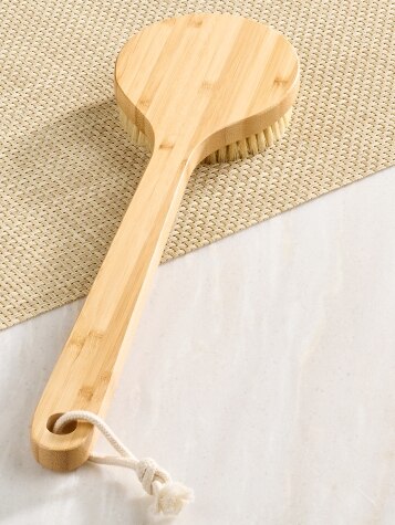 Natural Bristle Round Bath Brush With Bamboo Handle, Firm