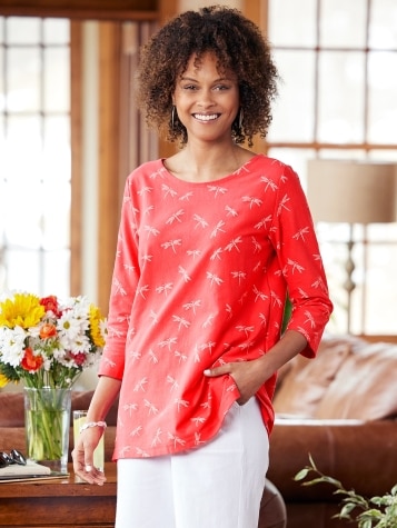 M.MAC Dragonfly Scoop-Neck Tunic With 3/4 Sleeves