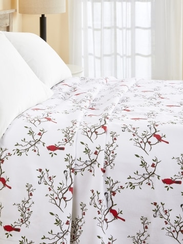 Cardinal and Chickadee Portuguese Cotton Double-Flannel Blanket or Throw