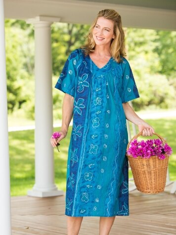 Cotton Muumuu With Caribbean Print Lightweight Patio Dress