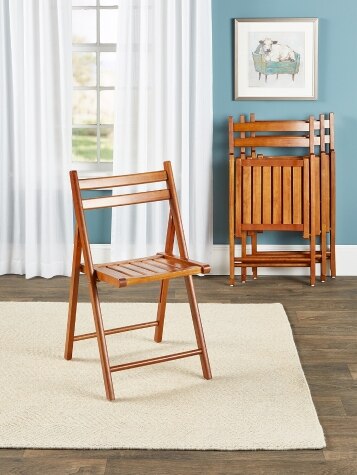Solid Wood Slatted-Back Folding Chair, Set of 4